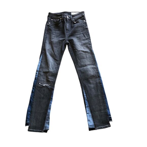 Rag and Bone Nina High Rise Step Hem Ankle Skinny Jeans Black/Blue Size 24 - Picture 1 of 12